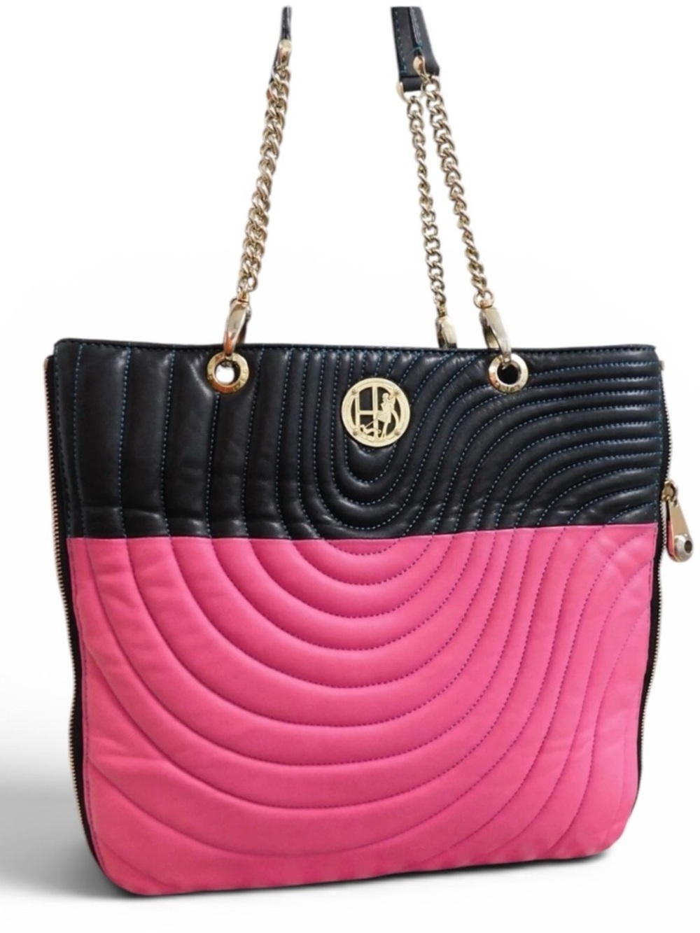 Henri Bendel No.7 Quilted Lambskin Leather Shoulder Bag w/gold-tone Chain-Handle